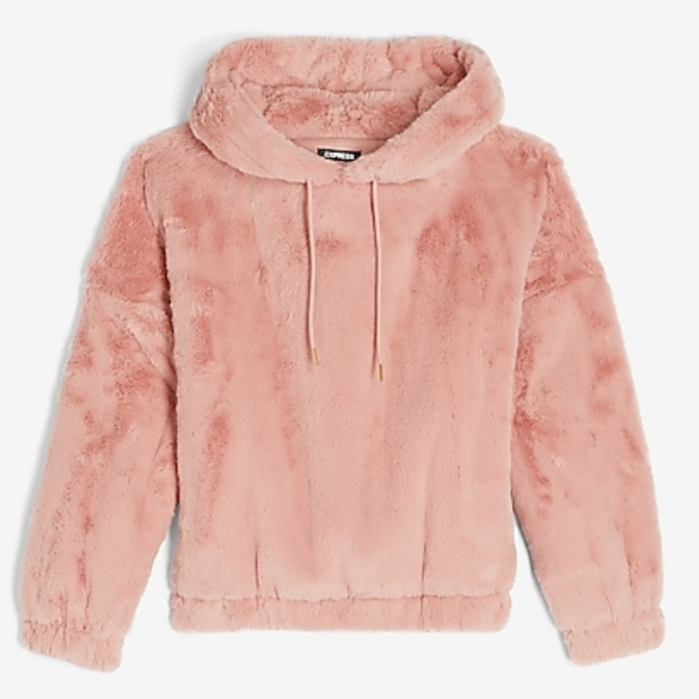 NWT Express Cozy Faux Fur Hoodie in Dusty Pink